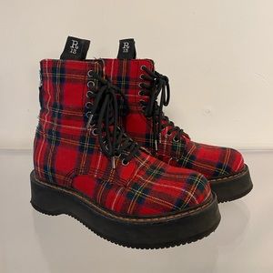 R13 Red Tartan Plaid Platform Boots US7 sz37